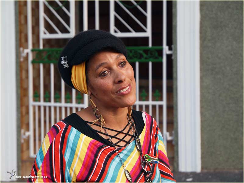 Tourist Guide Aqeelah Hendricks of Aqeelah Tours in front of the entrance to the Auwal Masjid Mosque